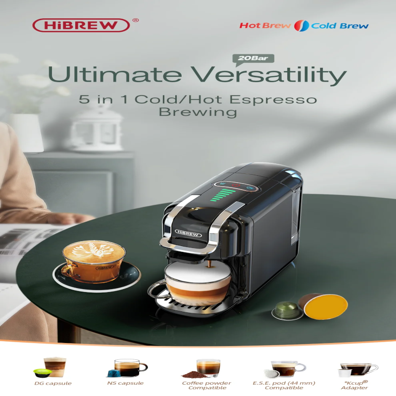 Multi-capsule espresso coffee maker for home and office use.
